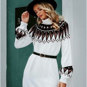 Simplee Tribal Turtle Neck Sweater Dress Without Belt SizeL